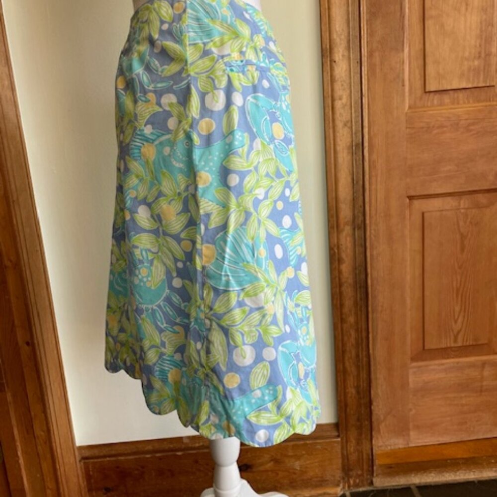 LILLY PULITZER Sweet Blue Crabby Scalloped Hem Skirt White Label Size 10 - Picture 7 of 15